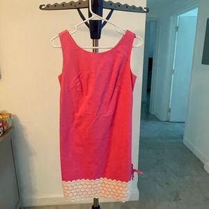 Lilly Pulitzer Sheath Dress Pink White Lace Trim